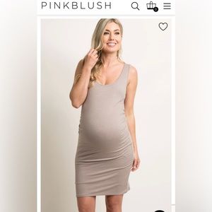 Pink blush maternity mocha ribbed ruched sleeveless dress